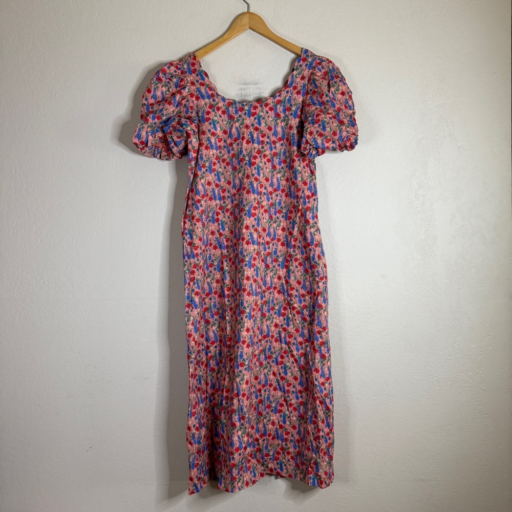 TUCKERNUCK Hyacinth House red poppy floral scalloped Serena midi dress SMALL - Picture 6 of 10